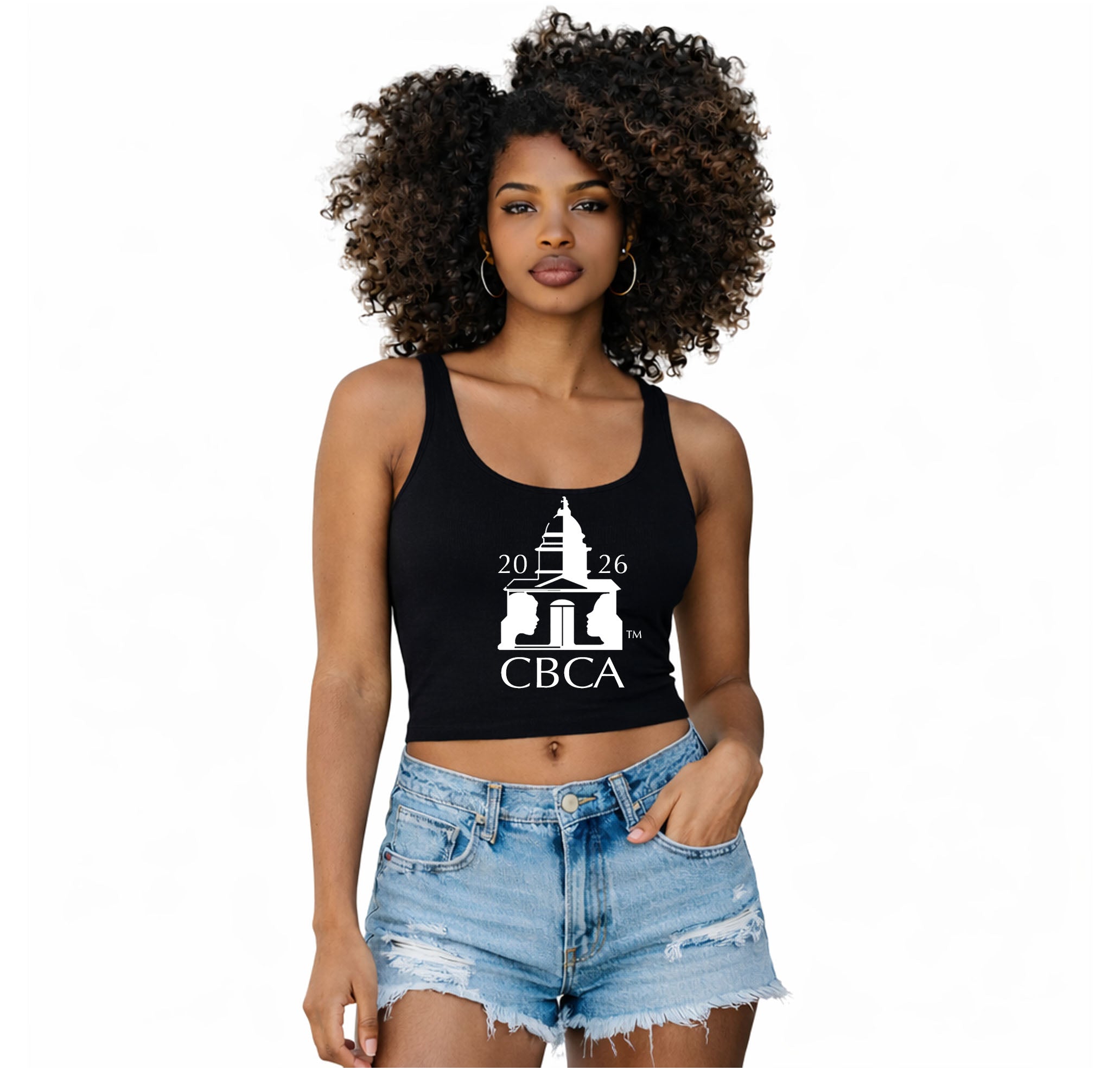 CBCA Micro Rib Racer Tank — Women's Cropped White Athletic Tank Top