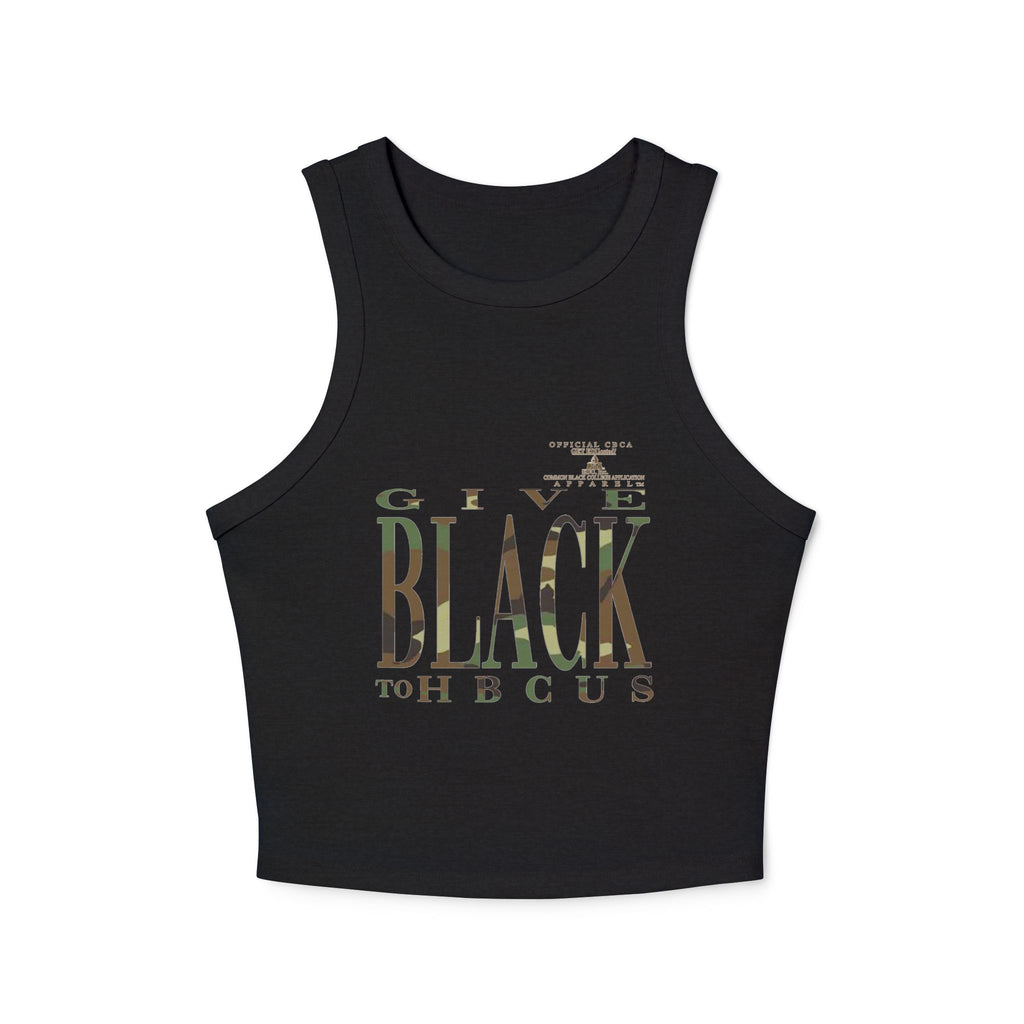 Give Black to HBCUs Racer Tank Top — Camouflage Text Women's Crop Tank